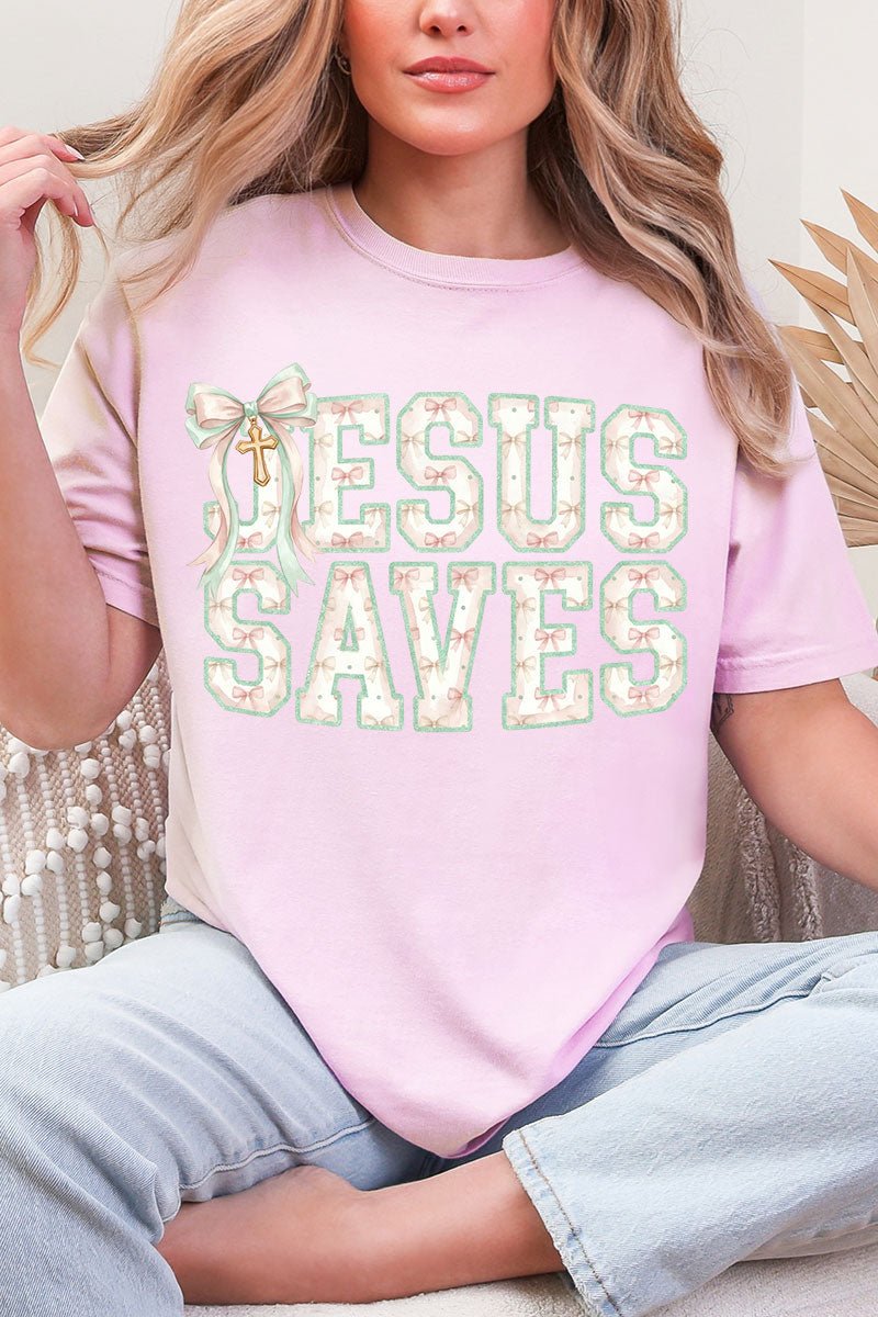 Jesus Saves Coquette Cross Comfort Colors Adult Ring - Spun Cotton Tee - Wholesale Accessory Market