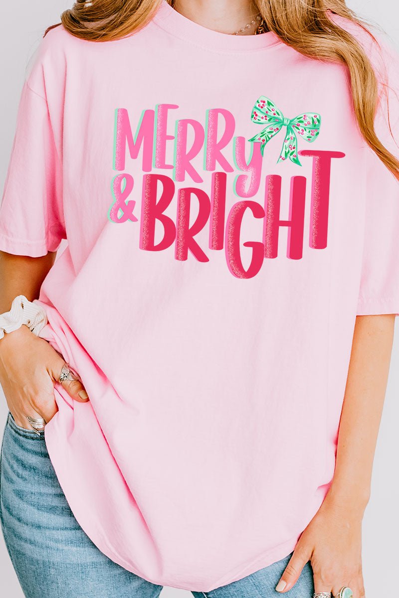 Merry And Bright Coquette Bow Comfort Colors Adult Ring - Spun Cotton Tee - Wholesale Accessory Market