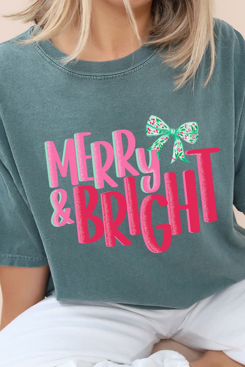 Merry And Bright Coquette Bow Comfort Colors Adult Ring - Spun Cotton Tee - Wholesale Accessory Market