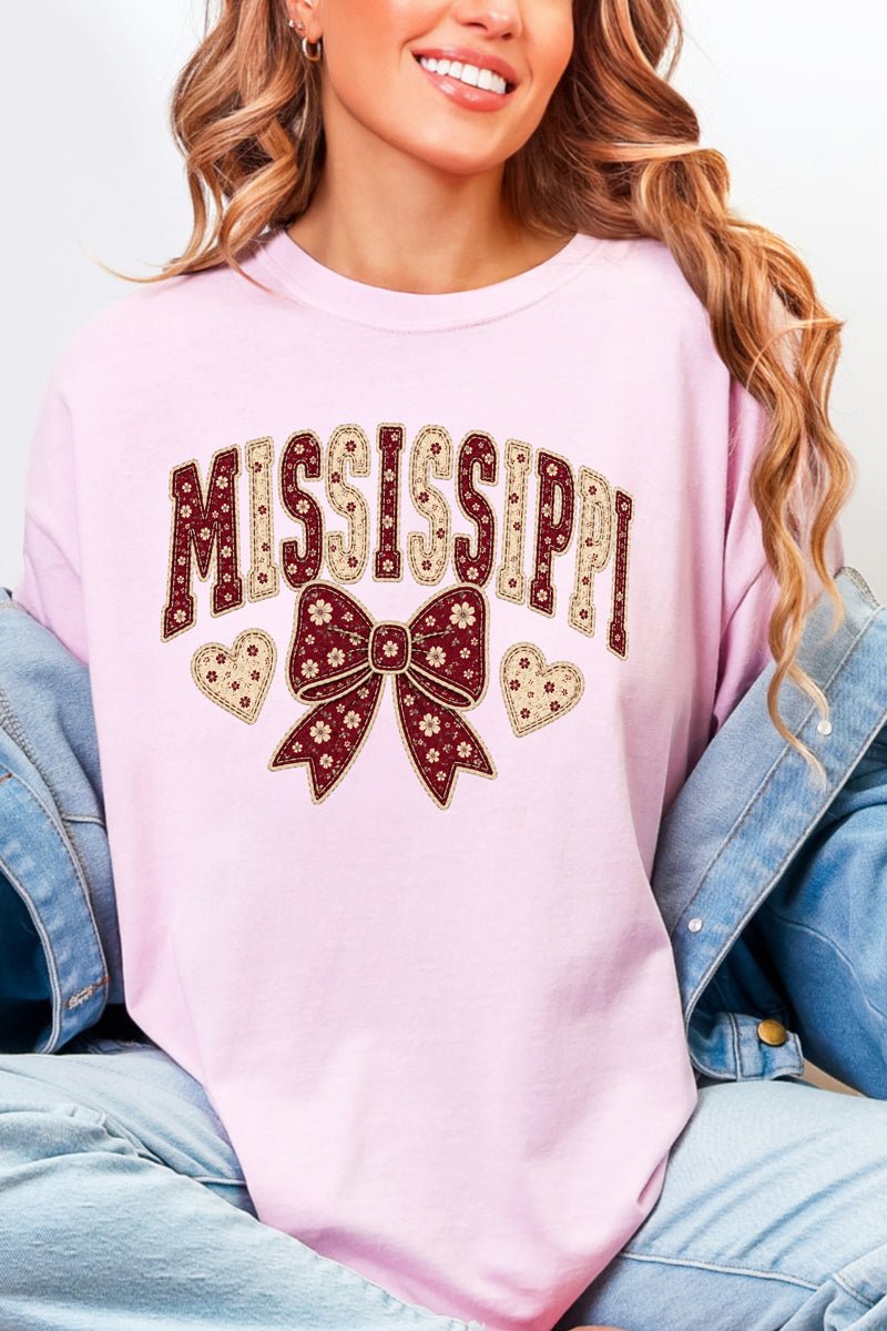 Mississippi Blooming Bow Comfort Colors Adult Ring-Spun Cotton Tee - Wholesale Accessory Market