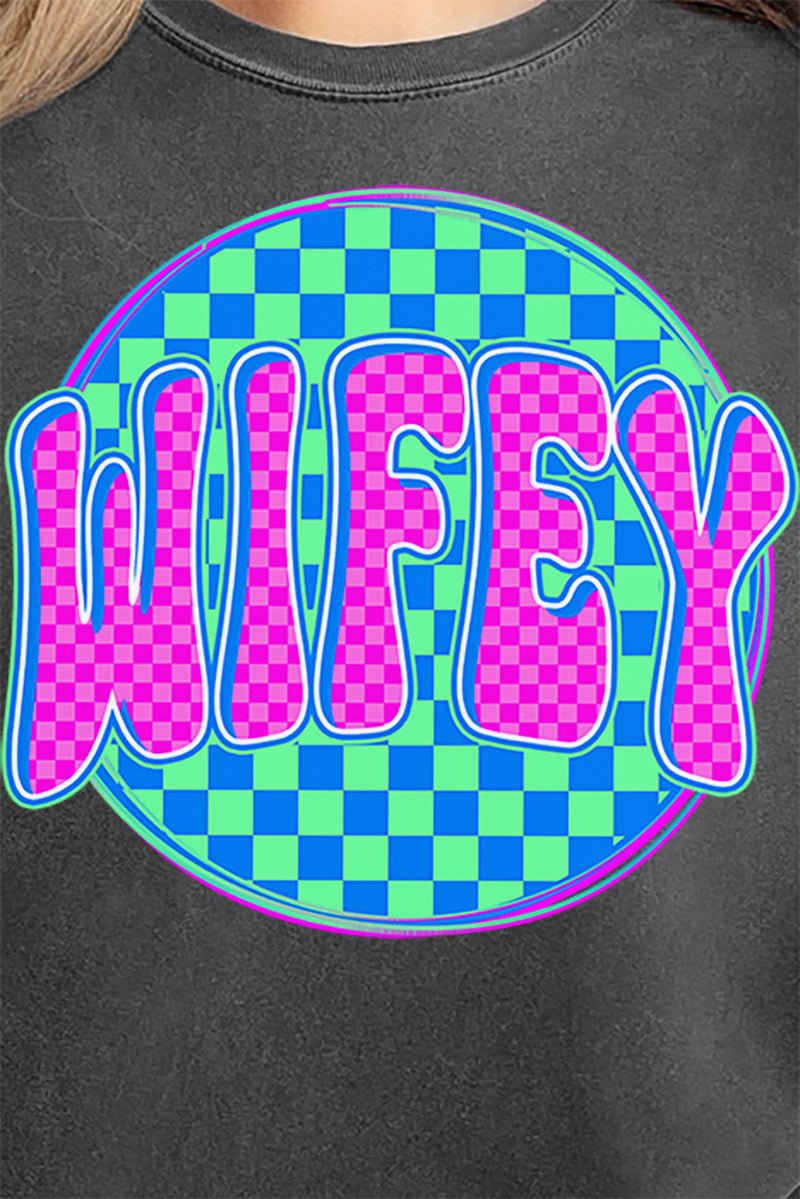 Neon Checkered Wifey Comfort Colors Adult Ring - Spun Cotton Tee - Wholesale Accessory Market