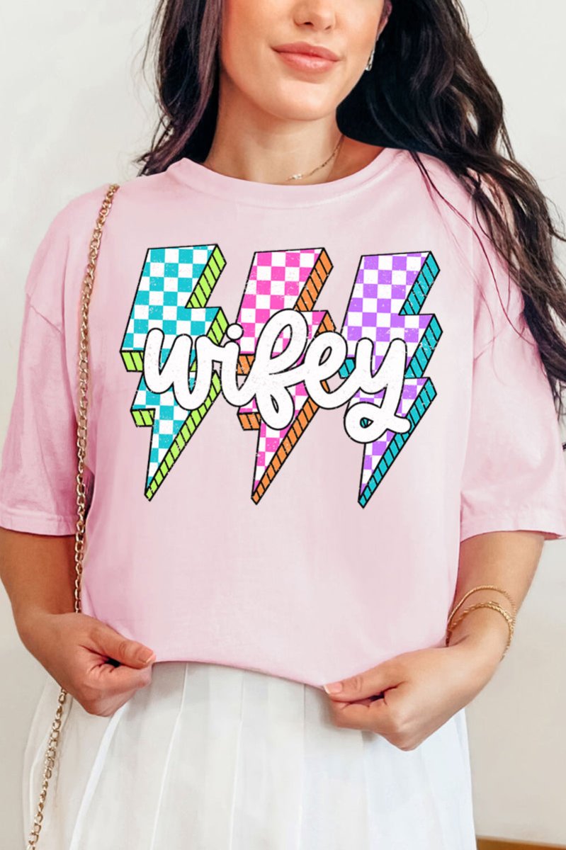 Neon Lightning Wifey Comfort Colors Adult Ring - Spun Cotton Tee - Wholesale Accessory Market
