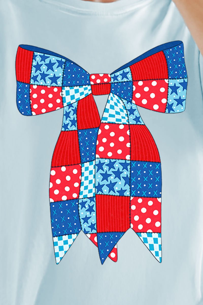 Patchwork Patriotic Bow Comfort Colors Adult Ring - Spun Cotton Tee - Wholesale Accessory Market