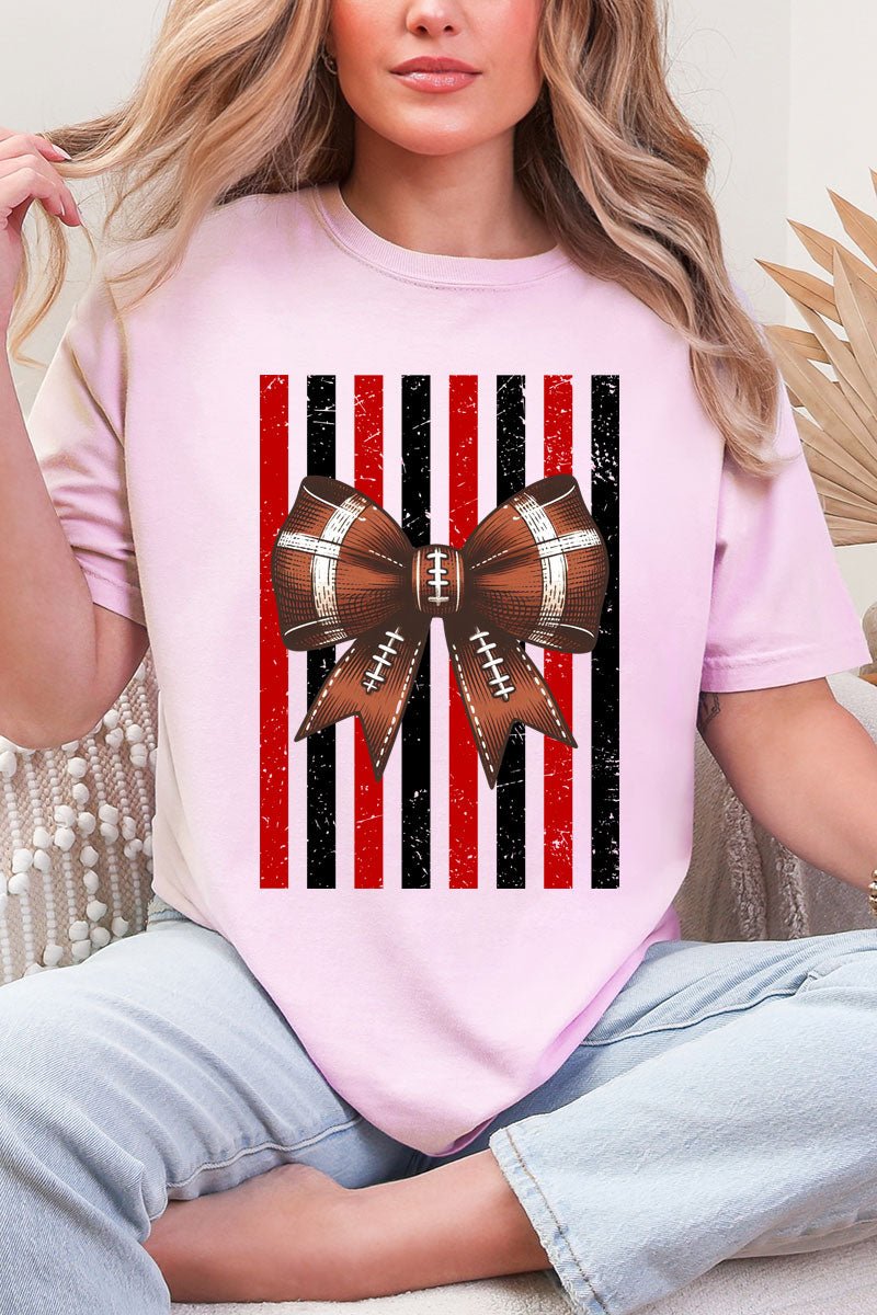 Red & Black Varsity Bow Comfort Colors Adult Ring-Spun Cotton Tee - Wholesale Accessory Market