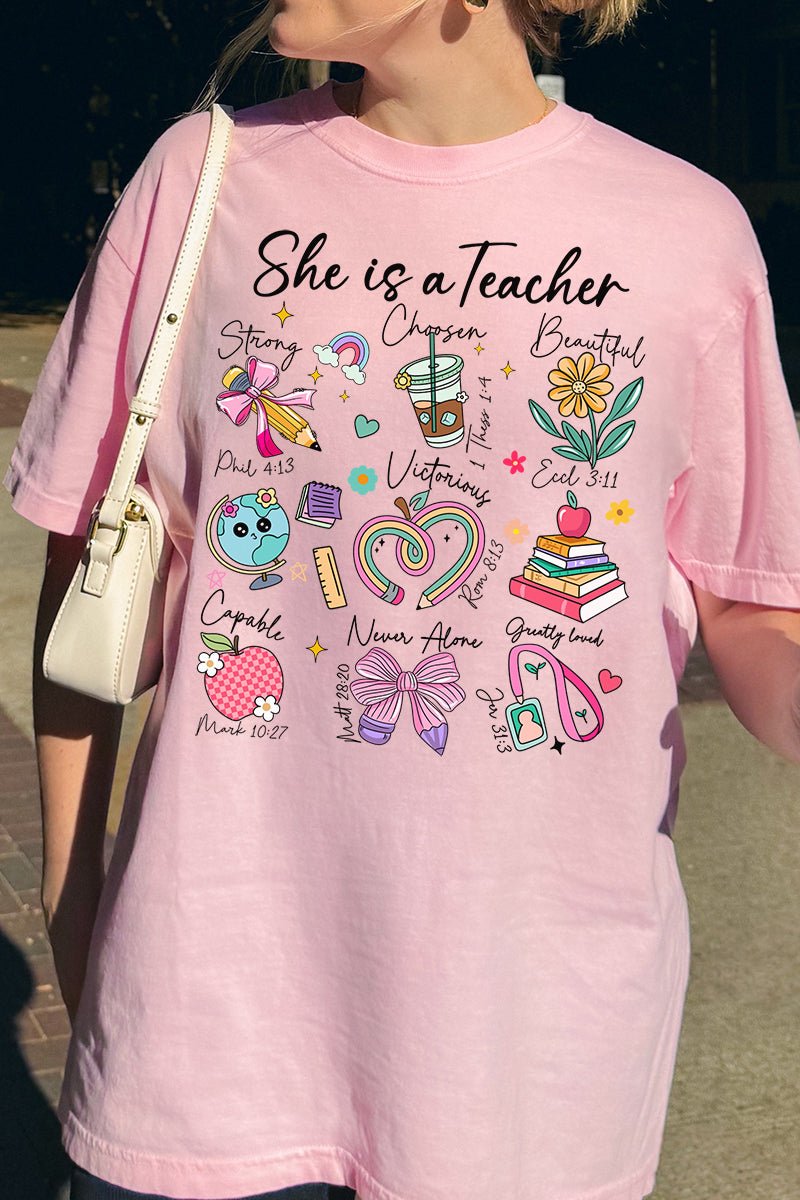 She Is A Teacher Comfort Colors Adult Ring - Spun Cotton Tee - Wholesale Accessory Market