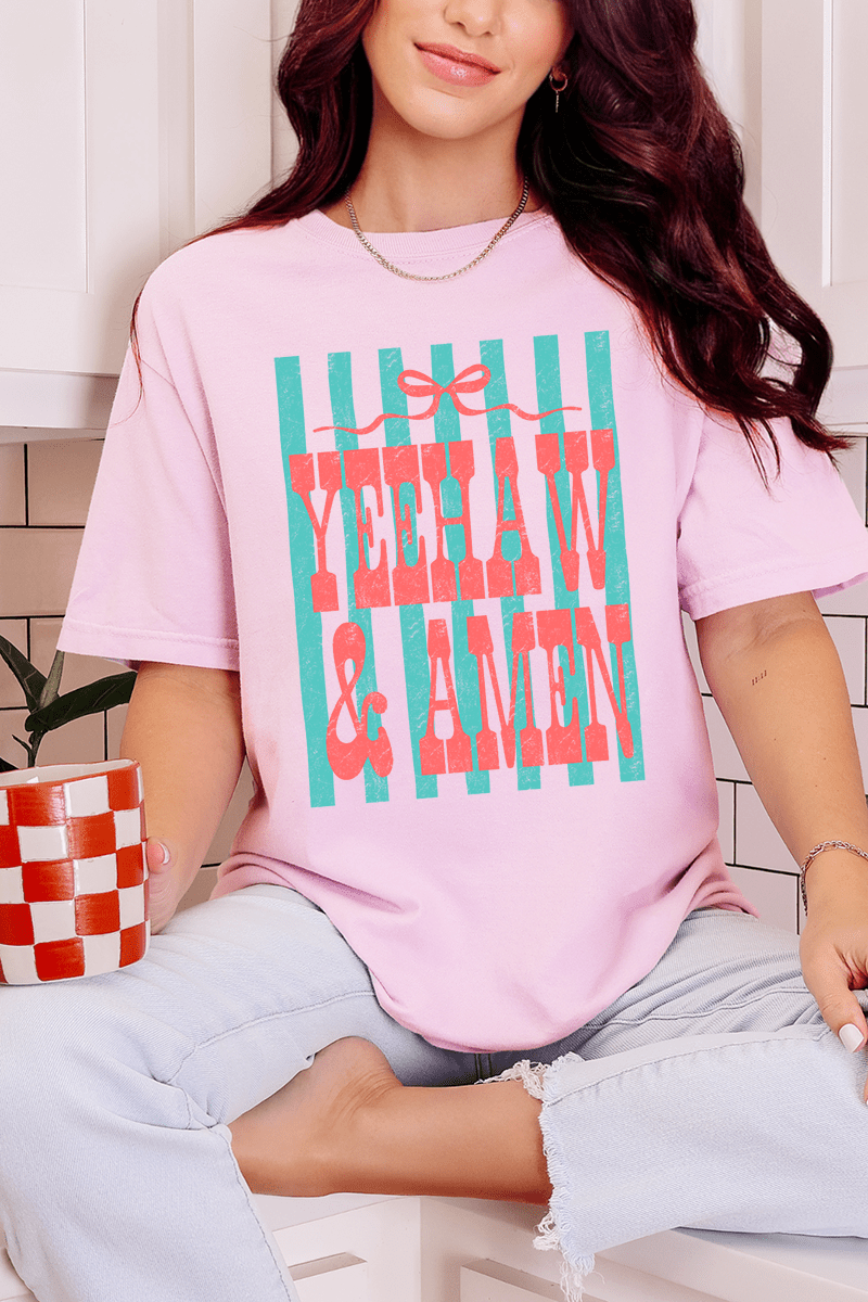 Striped Yeehaw & Amen Comfort Colors Adult Ring - Spun Cotton Tee - Wholesale Accessory Market
