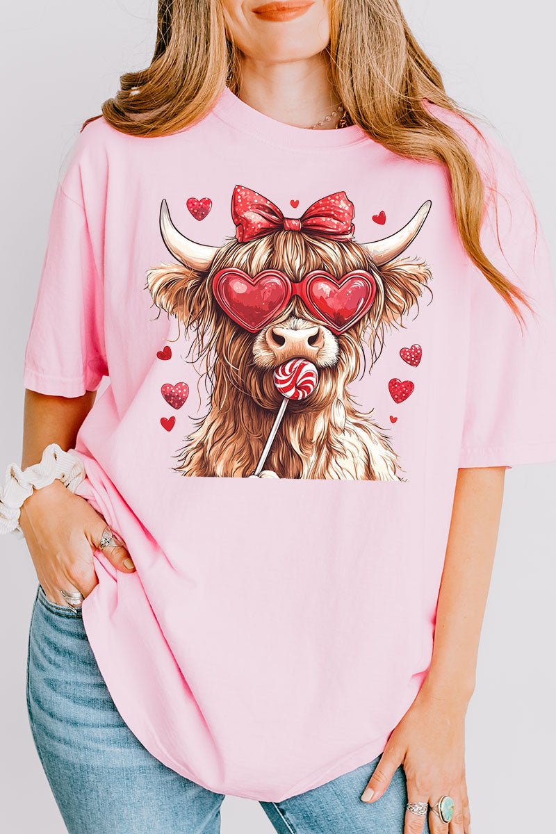 Sucker For Love Highland Cow Comfort Colors Adult Ring - Spun Cotton Tee - Wholesale Accessory Market
