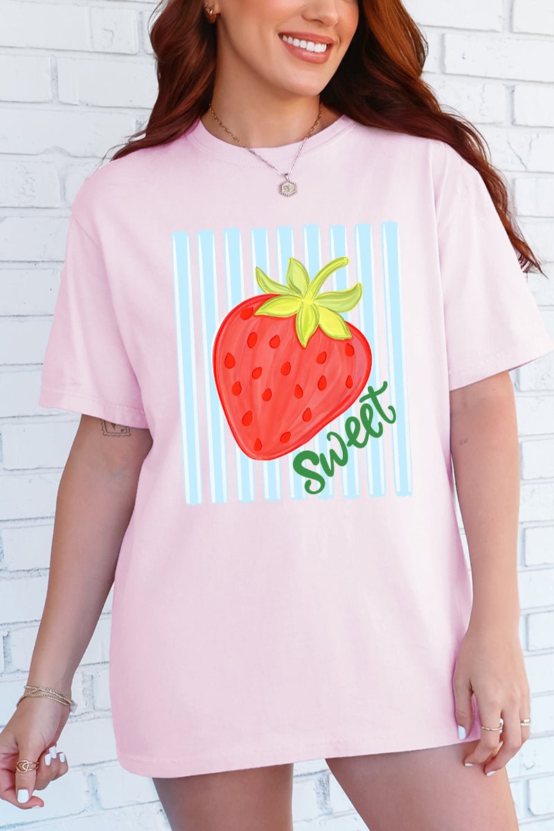Sweet Strawberry Stripes Comfort Colors Adult Ring - Spun Cotton Tee - Wholesale Accessory Market