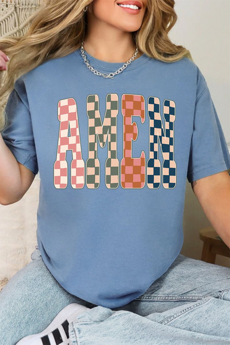 Checkered Amen Comfort Colors Adult Ring - Spun Cotton Tee - Wholesale Accessory Market