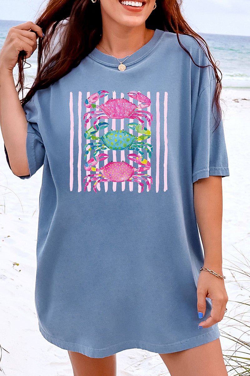 Striped Crabby Crew Comfort Colors Adult Ring - Spun Cotton Tee - Wholesale Accessory Market