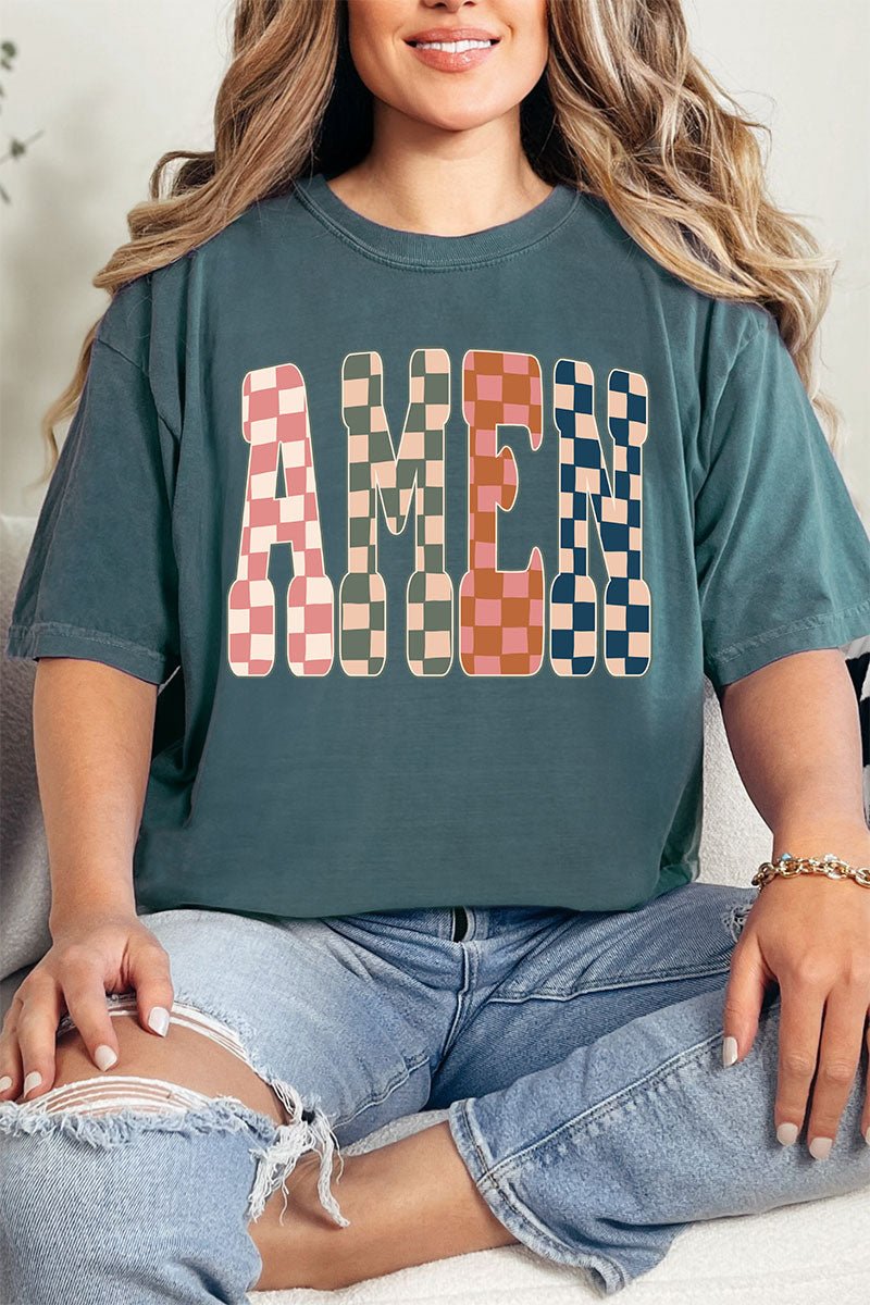 Checkered Amen Comfort Colors Adult Ring - Spun Cotton Tee - Wholesale Accessory Market