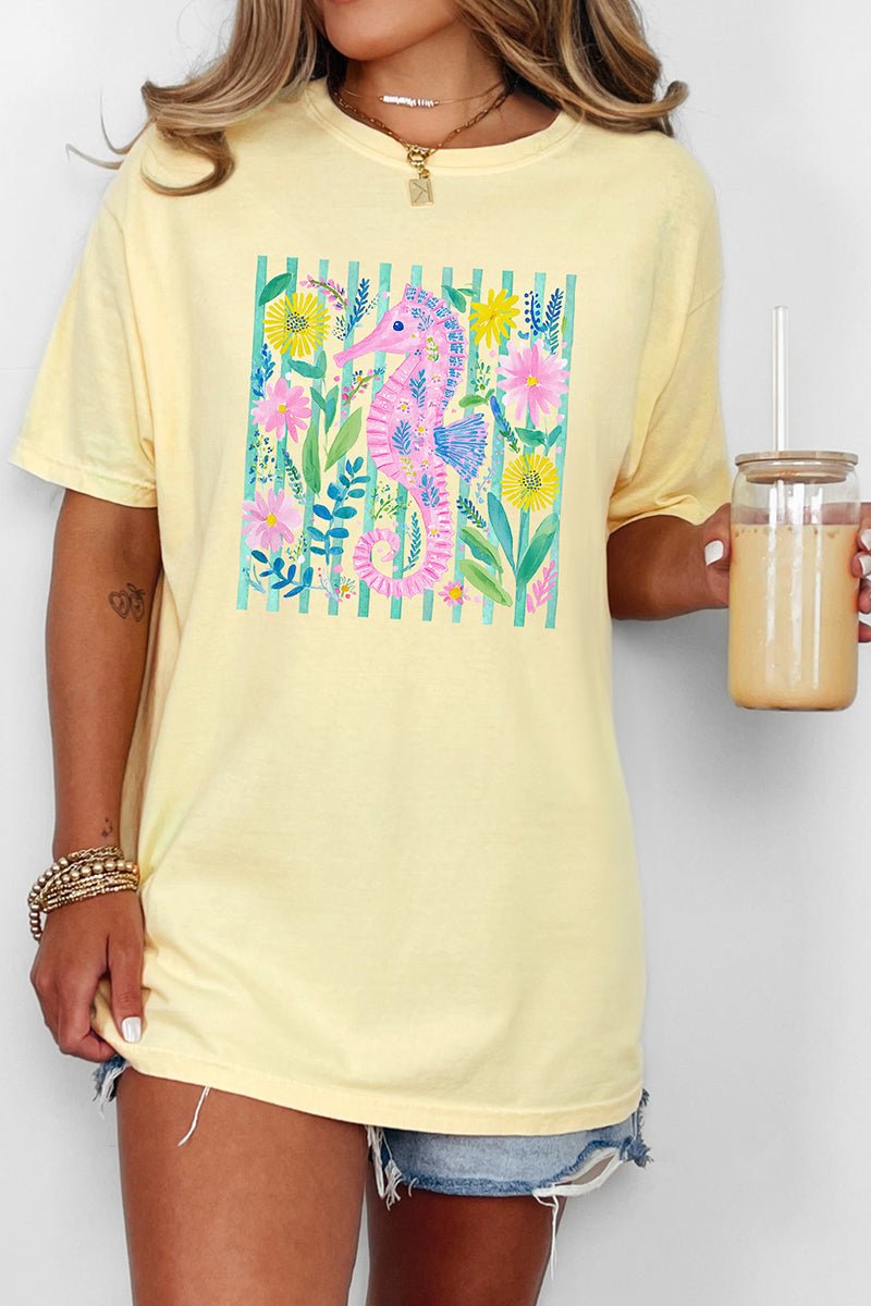 Seahorse Coastal Garden Comfort Colors Adult Ring - Spun Cotton Tee - Wholesale Accessory Market