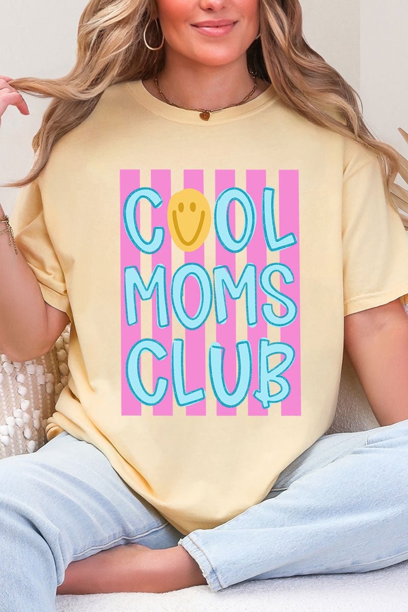 Striped Happy Cool Moms Club Comfort Colors Adult Ring - Spun Cotton Tee - Wholesale Accessory Market