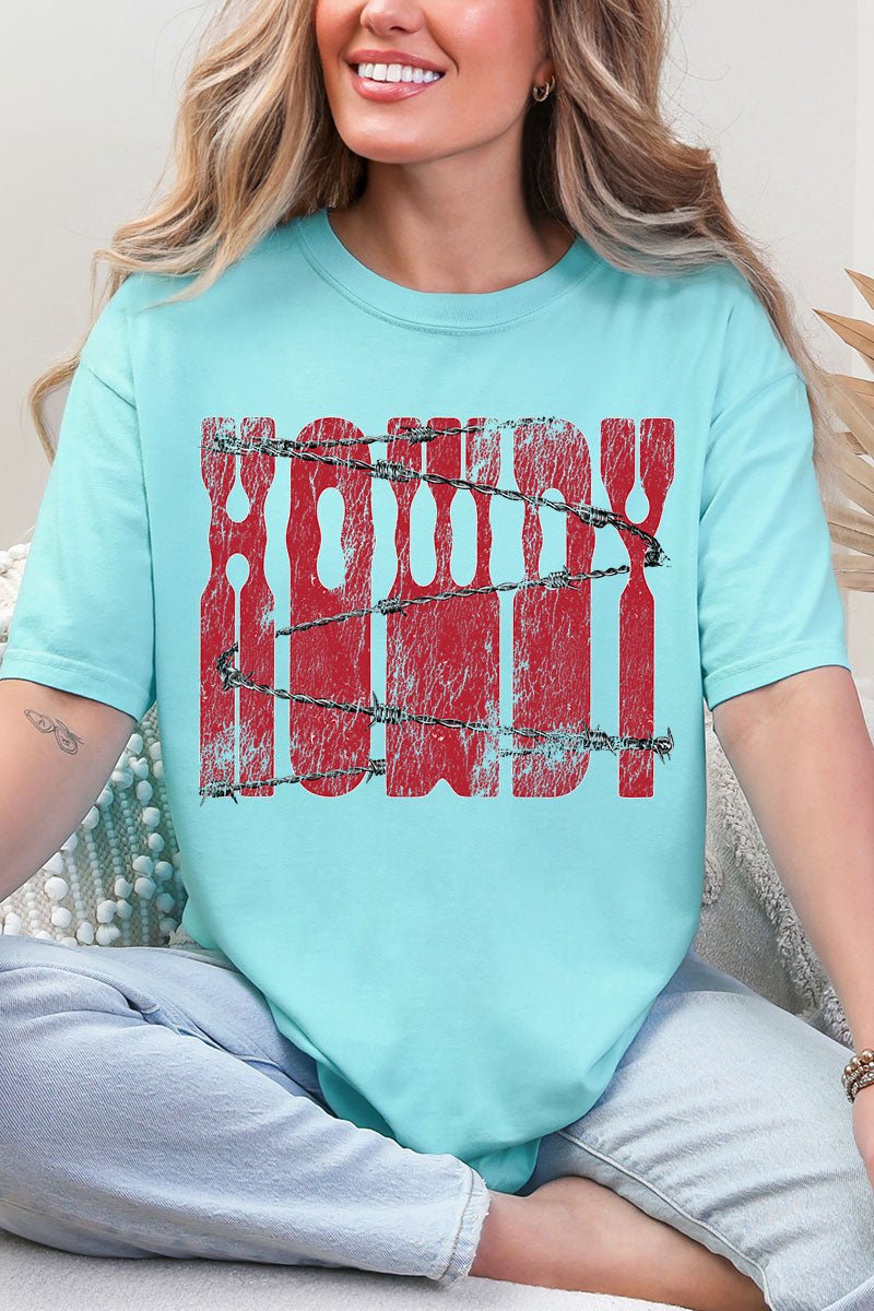 Barbed Wire Howdy Comfort Colors Adult Ring - Spun Cotton Tee - Wholesale Accessory Market