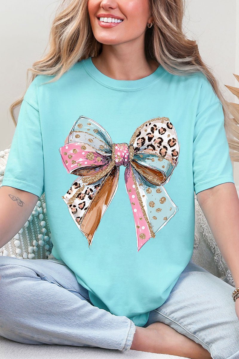 Pastel Leopard Bow Comfort Colors Adult Ring - Spun Cotton Tee - Wholesale Accessory Market