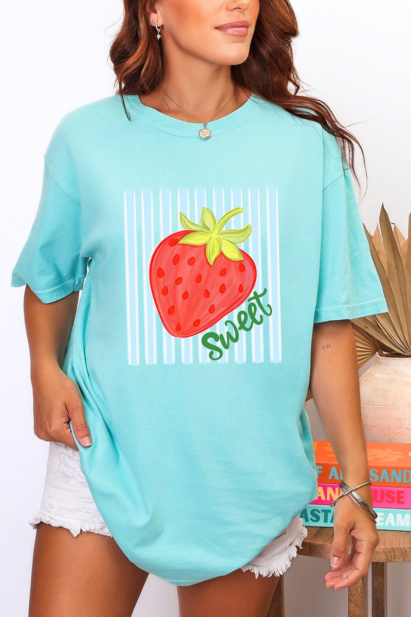 Sweet Strawberry Stripes Comfort Colors Adult Ring - Spun Cotton Tee - Wholesale Accessory Market