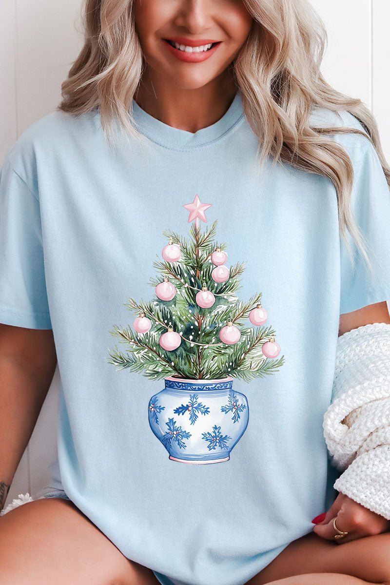 Chinoiserie Pink Ornament Tree Comfort Colors Adult Ring - Spun Cotton Tee - Wholesale Accessory Market