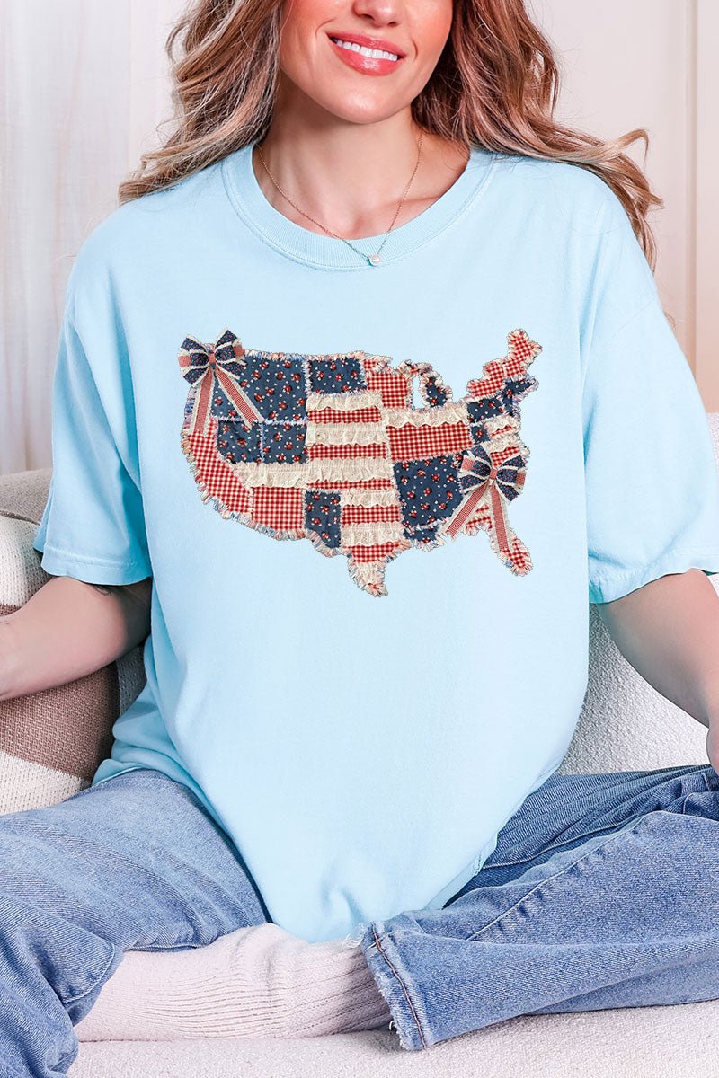 Faux Patchwork USA Map Comfort Colors Adult Ring - Spun Cotton Tee - Wholesale Accessory Market