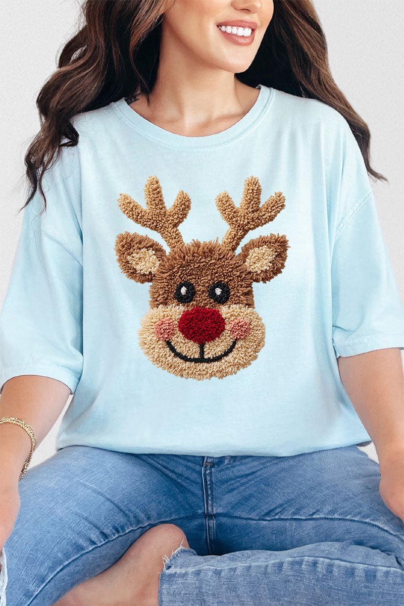 Faux Yarn Red Nose Reindeer Comfort Colors Adult Ring - Spun Cotton Tee - Wholesale Accessory Market
