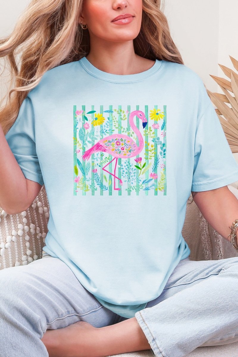 Flamingo Coastal Garden Comfort Colors Adult Ring - Spun Cotton Tee - Wholesale Accessory Market