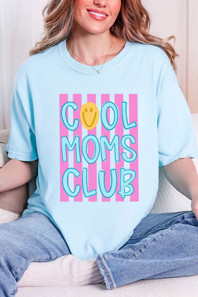 Striped Happy Cool Moms Club Comfort Colors Adult Ring - Spun Cotton Tee - Wholesale Accessory Market