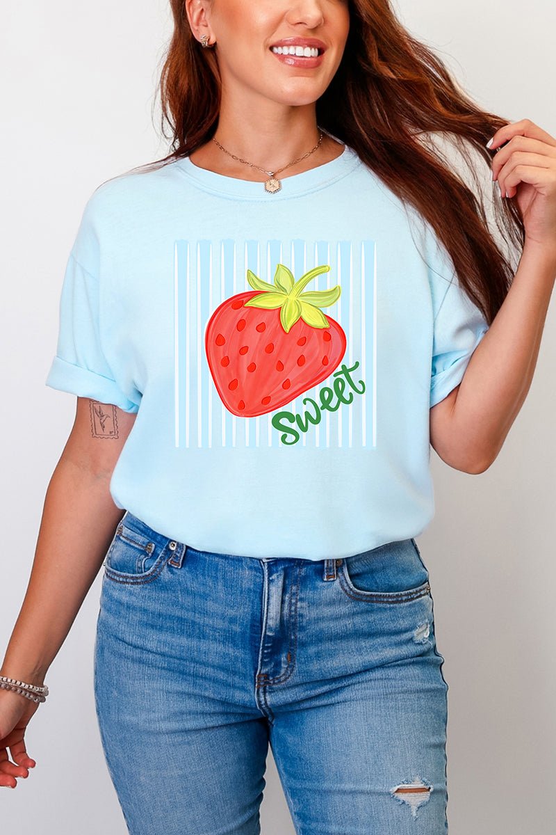 Sweet Strawberry Stripes Comfort Colors Adult Ring - Spun Cotton Tee - Wholesale Accessory Market