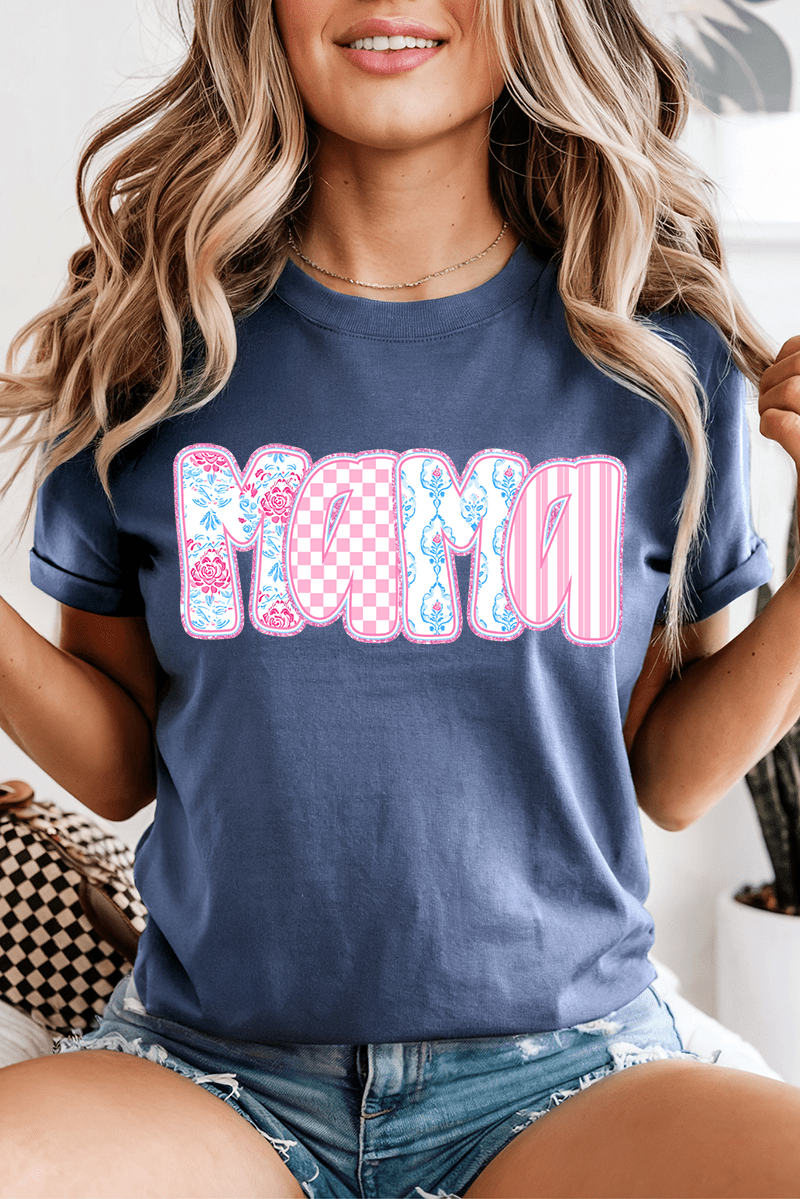 Preppy Pink And Blue Mama Comfort Colors Adult Ring - Spun Cotton Tee - Wholesale Accessory Market
