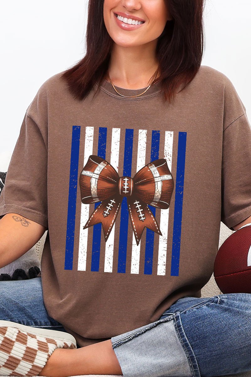 Blue & White Varsity Bow Comfort Colors Adult Ring-Spun Cotton Tee - Wholesale Accessory Market