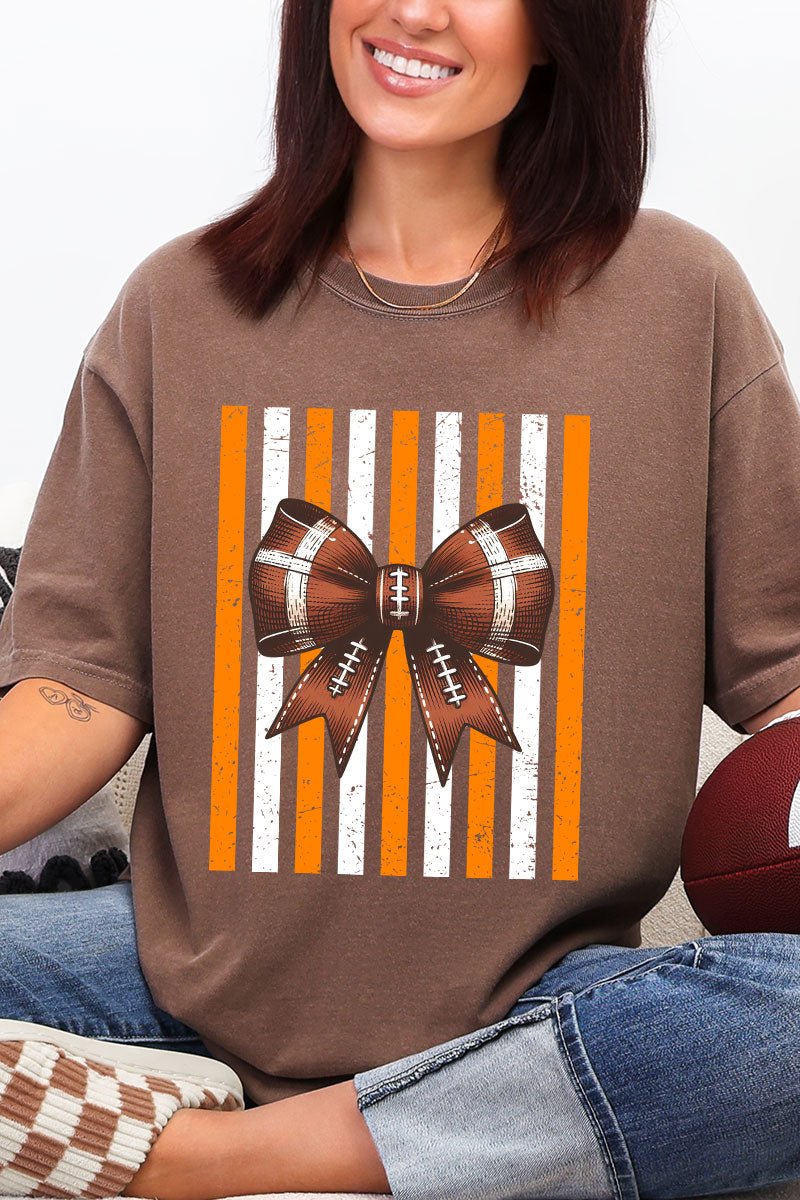 Fiery Orange & White Varsity Bow Comfort Colors Adult Ring-Spun Cotton Tee - Wholesale Accessory Market