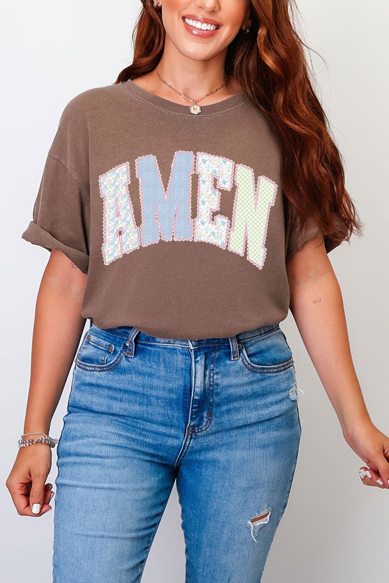 Garden Gingham Amen Comfort Colors Adult Ring - Spun Cotton Tee - Wholesale Accessory Market