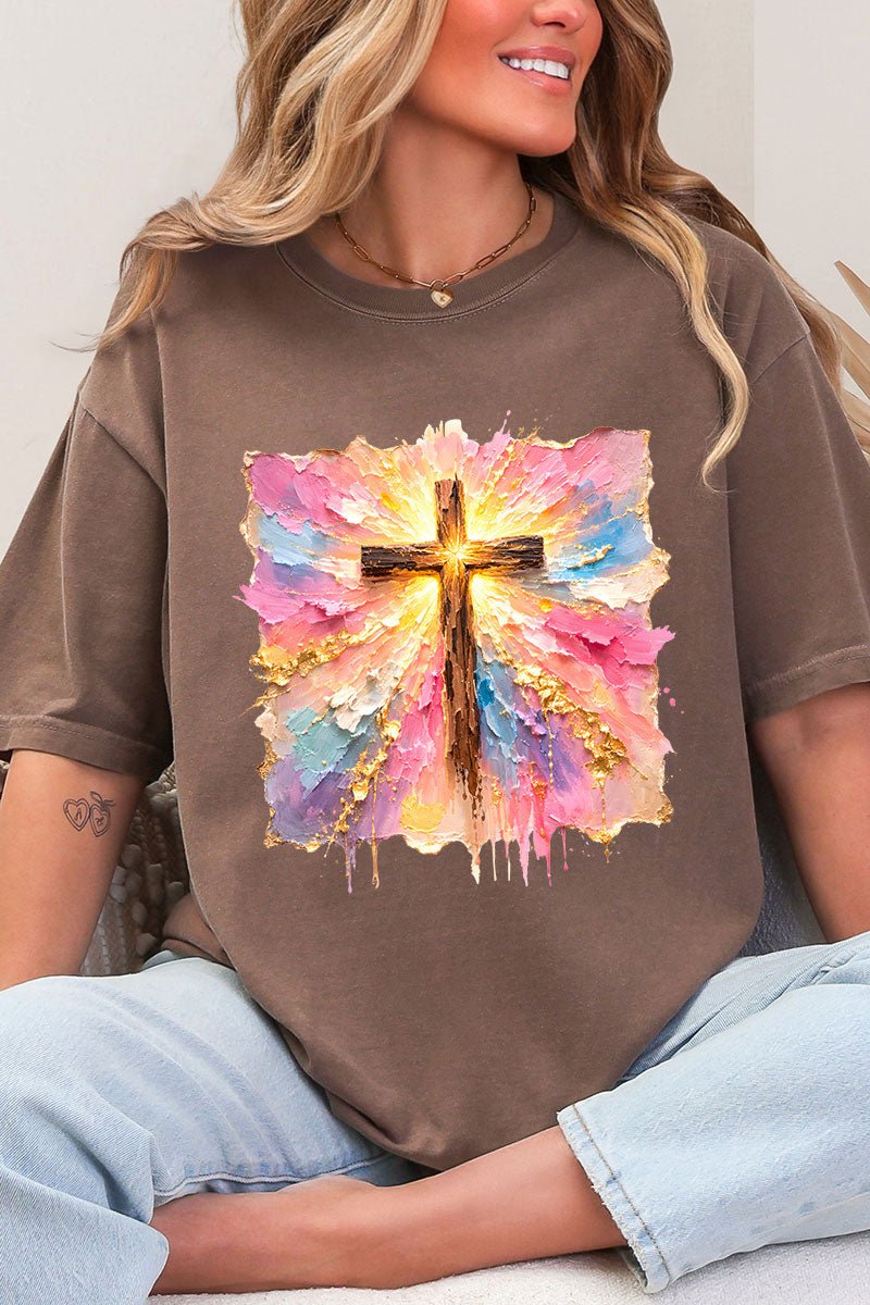 Pastel Brushstroke Cross Comfort Colors Adult Ring - Spun Cotton Tee - Wholesale Accessory Market