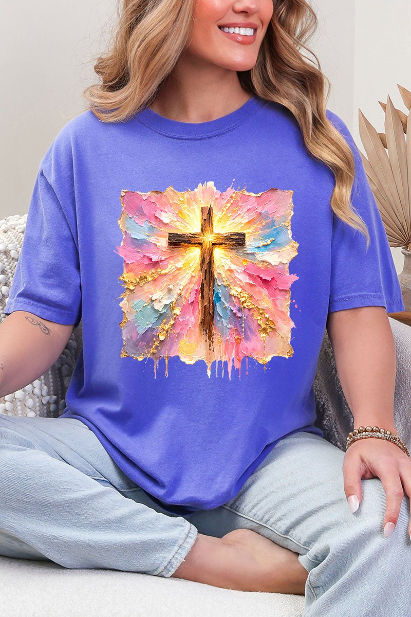 Pastel Brushstroke Cross Comfort Colors Adult Ring - Spun Cotton Tee - Wholesale Accessory Market