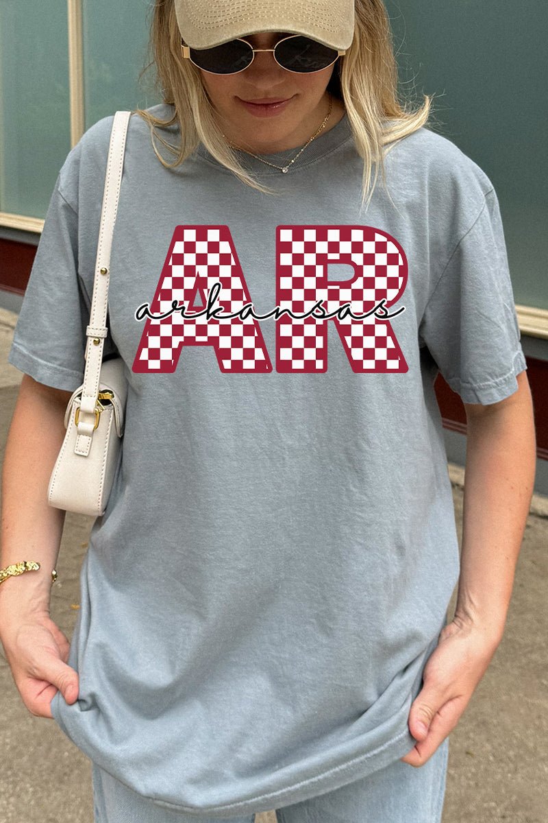 Arkansas Checkered Comfort Colors Adult Ring - Spun Cotton Tee - Wholesale Accessory Market