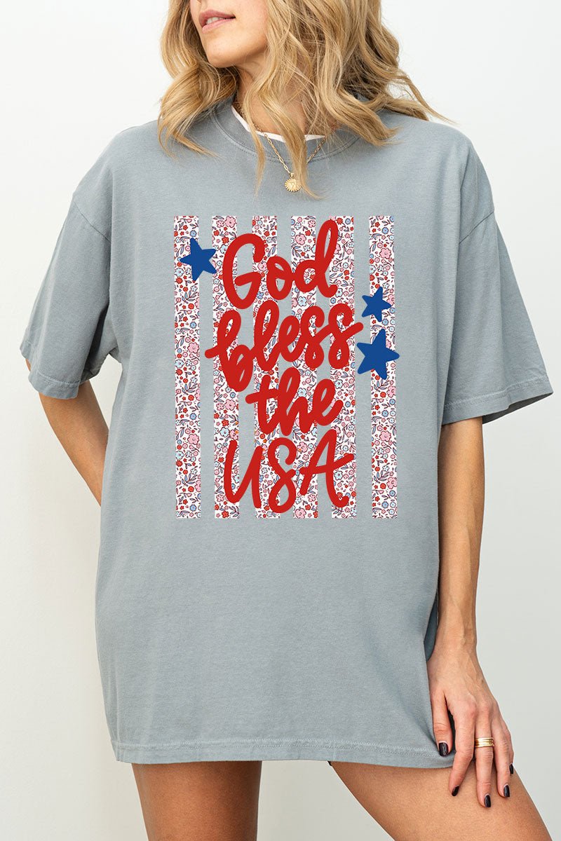 Floral God Bless The USA Comfort Colors Adult Ring - Spun Cotton Tee - Wholesale Accessory Market