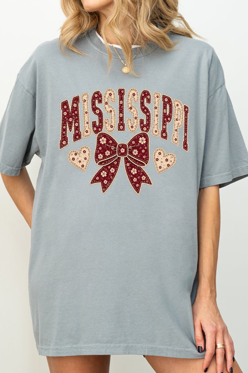 Mississippi Blooming Bow Comfort Colors Adult Ring-Spun Cotton Tee - Wholesale Accessory Market