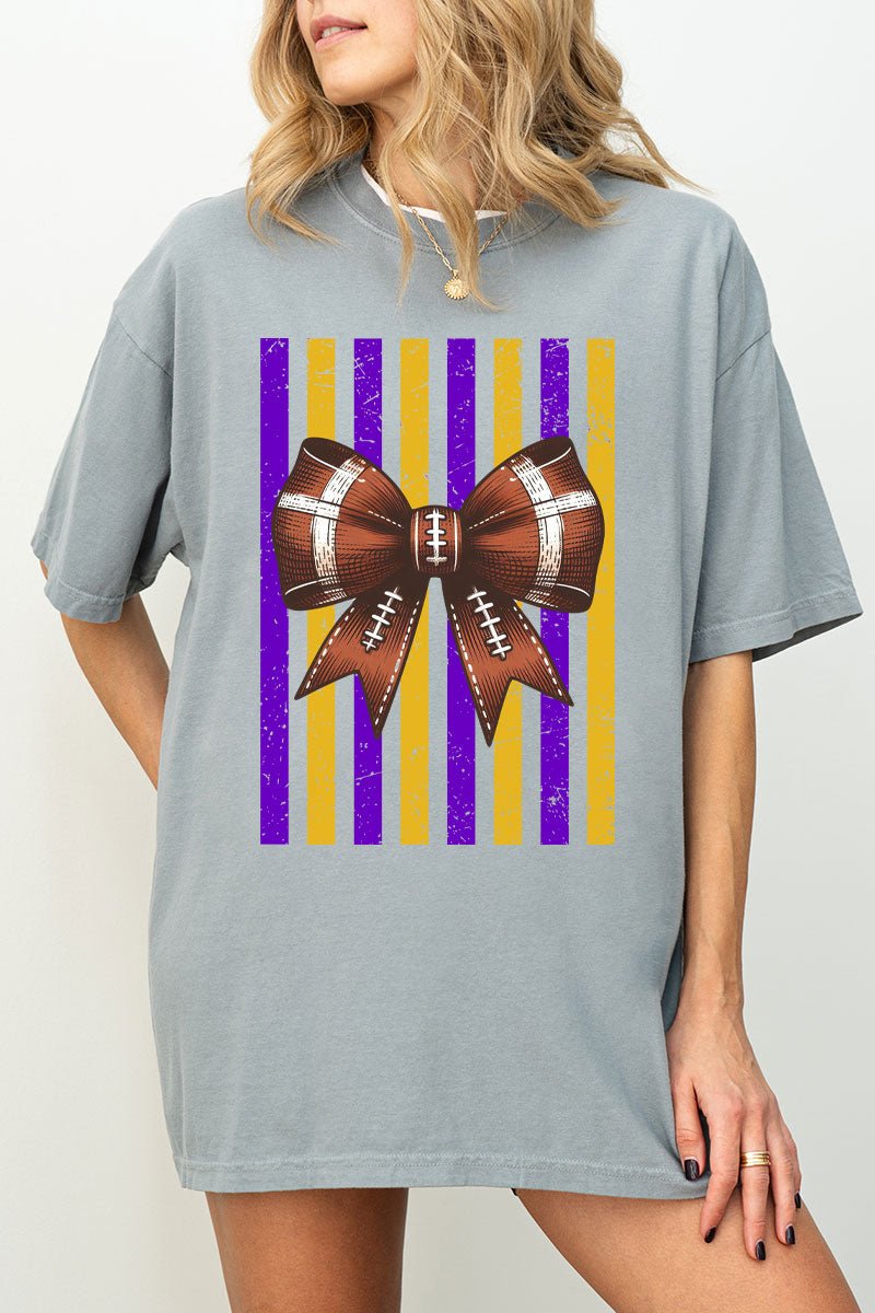 Purple & Yellow Gold Varsity Bow Comfort Colors Adult Ring-Spun Cotton Tee - Wholesale Accessory Market