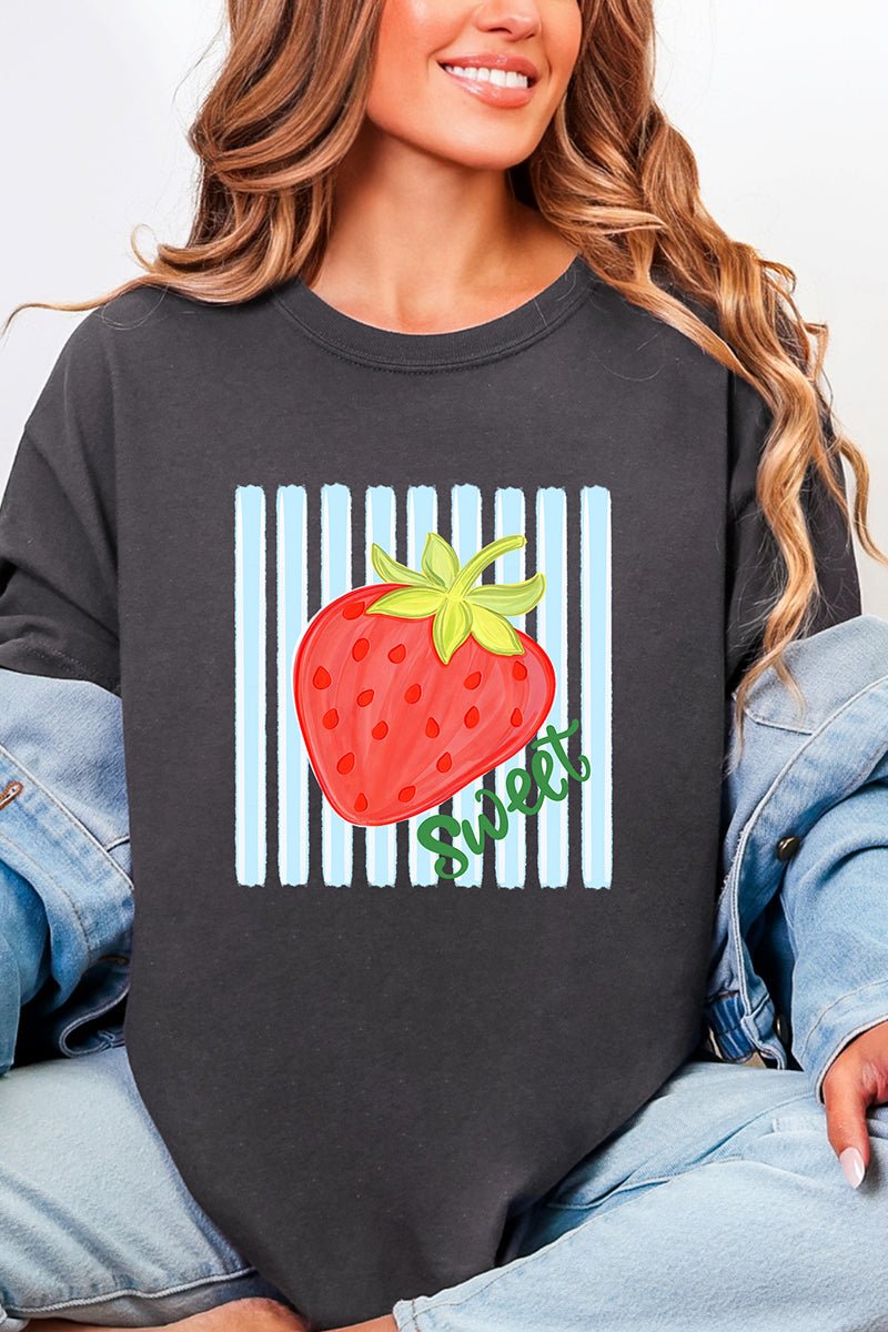 Sweet Strawberry Stripes Comfort Colors Adult Ring - Spun Cotton Tee - Wholesale Accessory Market