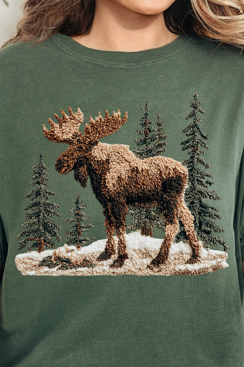 Faux Yarn Winter Moose Comfort Colors Adult Ring - Spun Cotton Tee - Wholesale Accessory Market