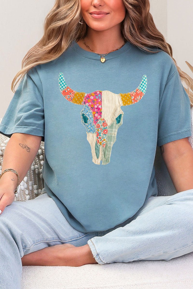 Patchwork Steer Head Comfort Colors Adult Ring - Spun Cotton Tee - Wholesale Accessory Market
