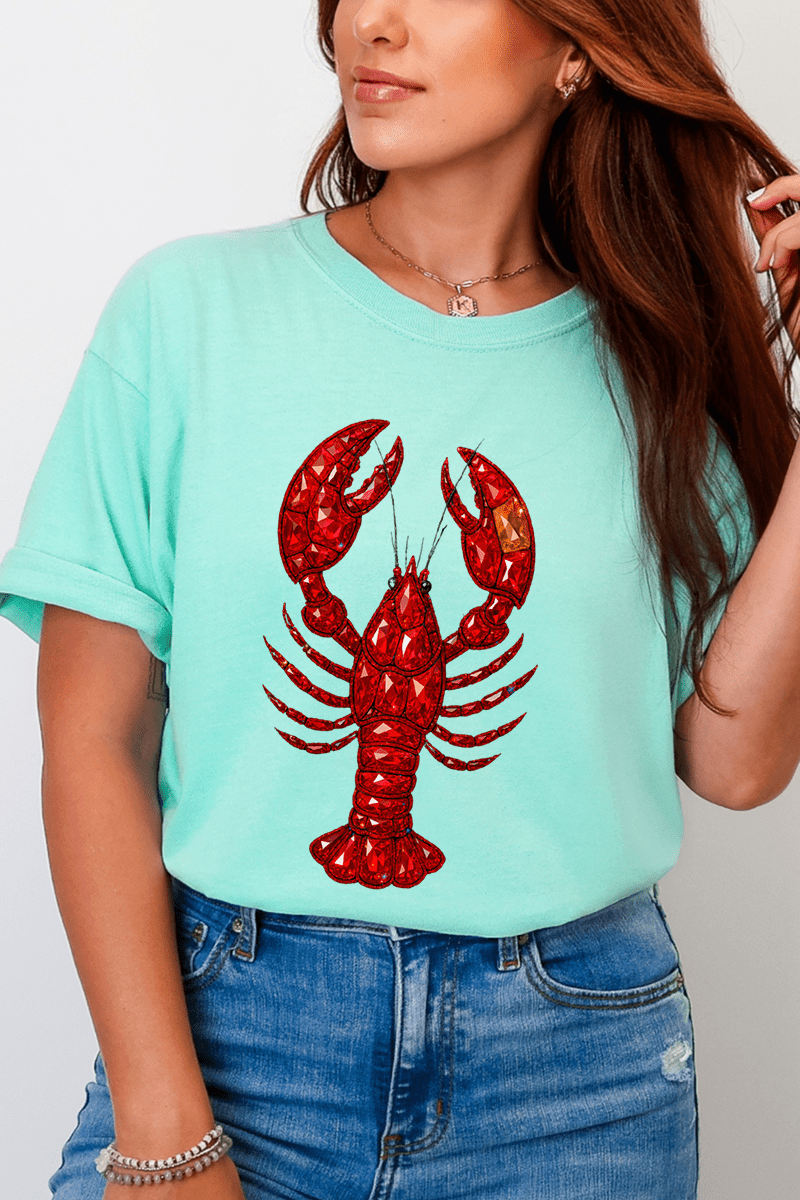 Faux Rhinestone Crawfish Comfort Colors Adult Ring - Spun Cotton Tee - Wholesale Accessory Market