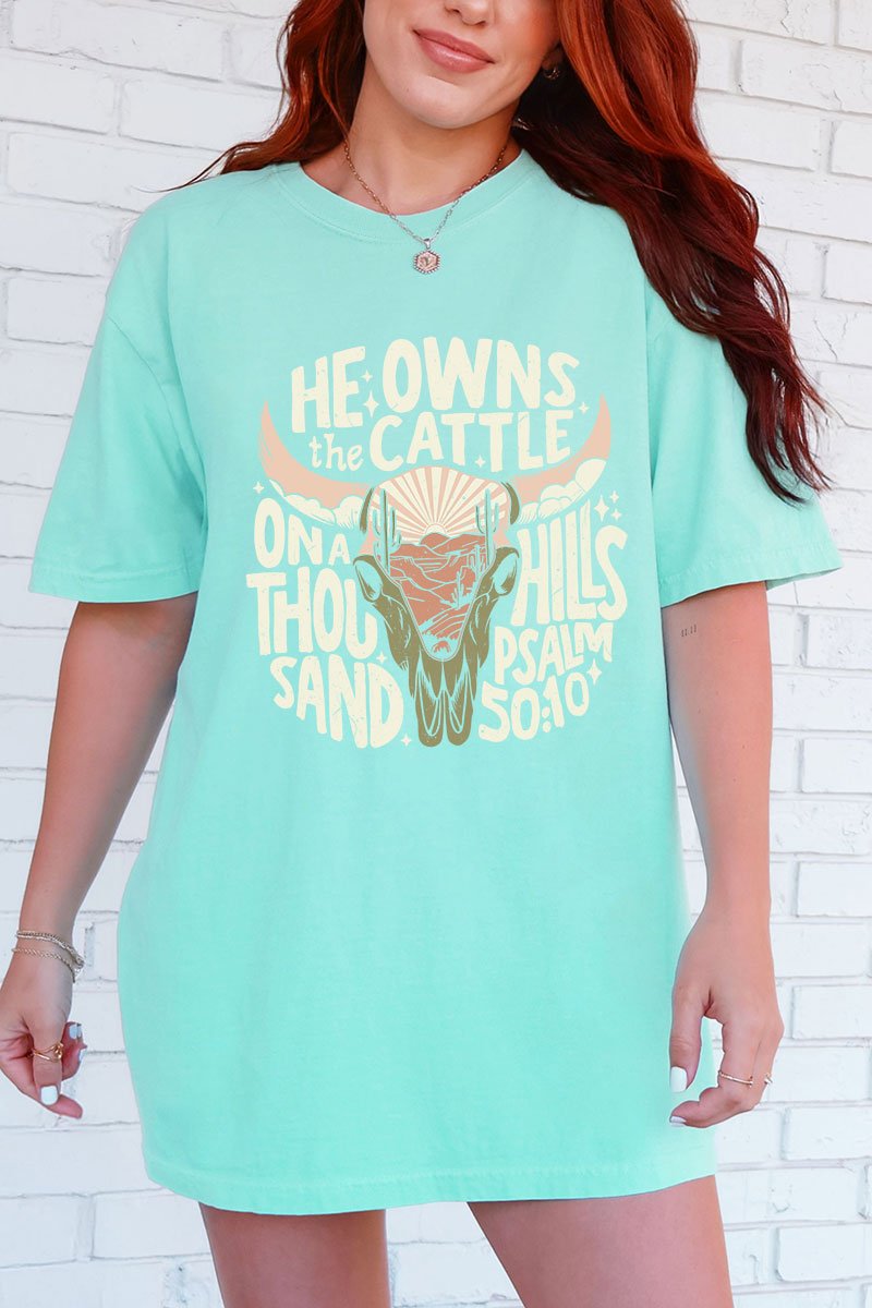 Peach He Owns The Cattle Comfort Colors Adult Ring - Spun Cotton Tee - Wholesale Accessory Market