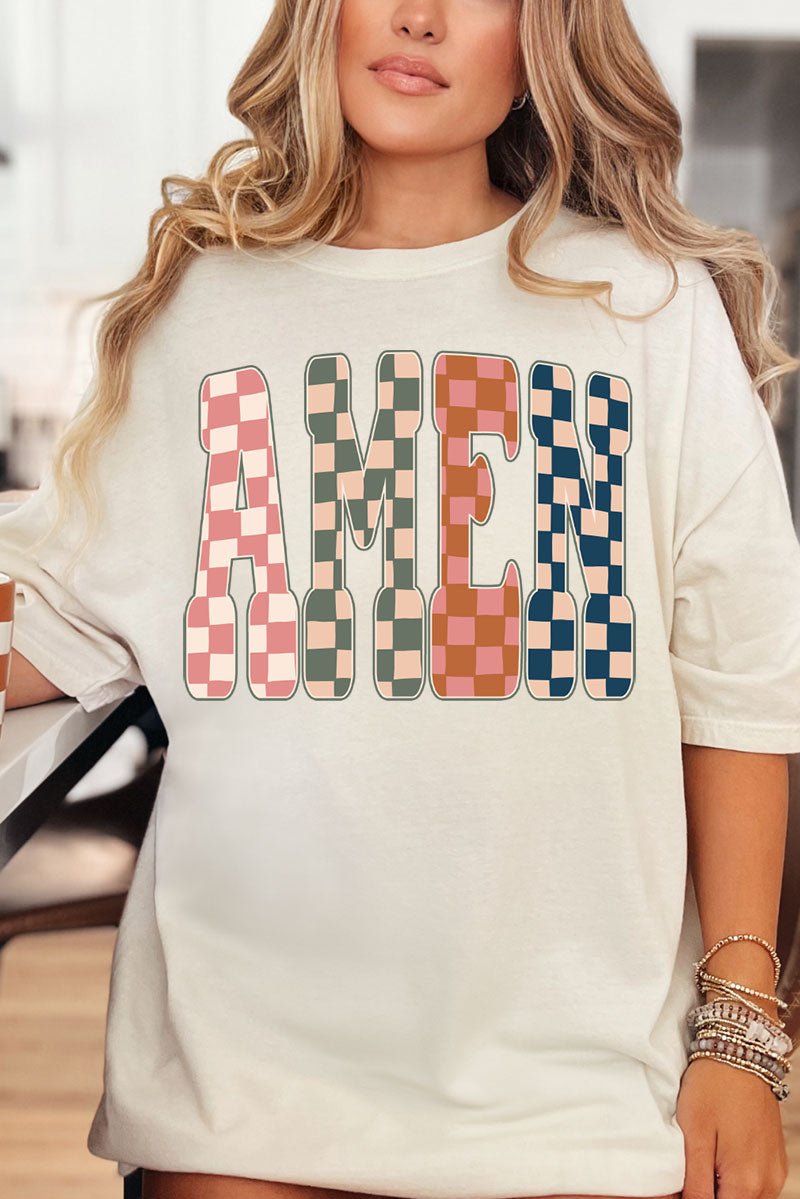 Checkered Amen Comfort Colors Adult Ring - Spun Cotton Tee - Wholesale Accessory Market