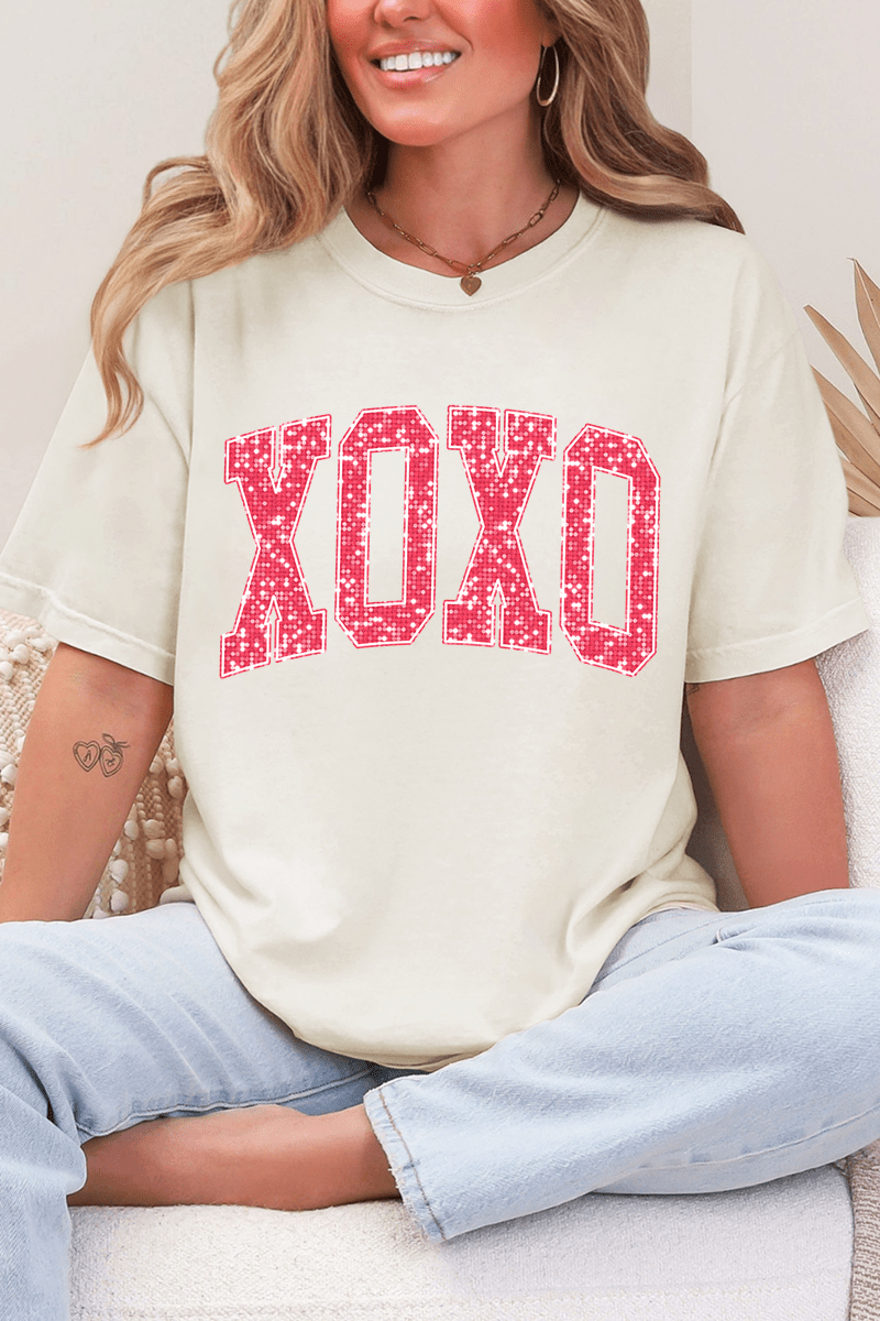 Faux Glitter XOXO Comfort Colors Adult Ring - Spun Cotton Tee - Wholesale Accessory Market