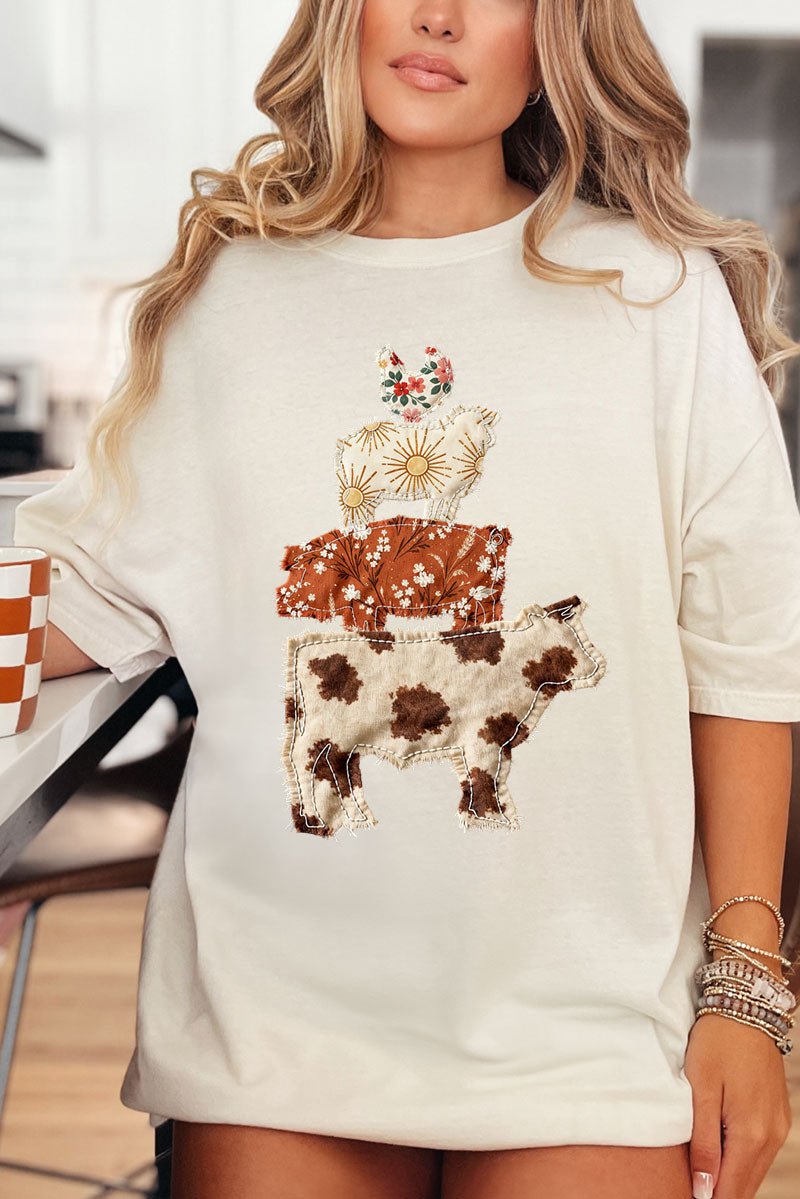 Faux Patchwork Farm Animals Comfort Colors Adult Ring - Spun Cotton Tee - Wholesale Accessory Market