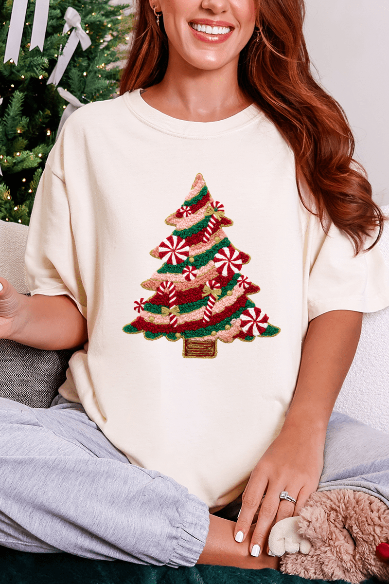 Faux Yarn Candy Cane Wishes Comfort Colors Adult Ring - Spun Cotton Tee - Wholesale Accessory Market