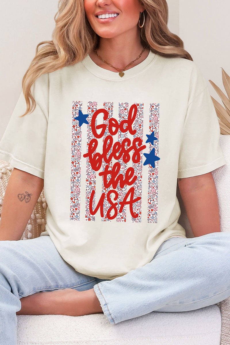 Floral God Bless The USA Comfort Colors Adult Ring - Spun Cotton Tee - Wholesale Accessory Market