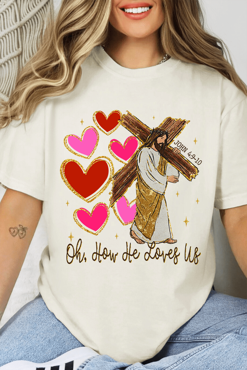 He Loves Us Hearts Comfort Colors Adult Ring - Spun Cotton Tee - Wholesale Accessory Market