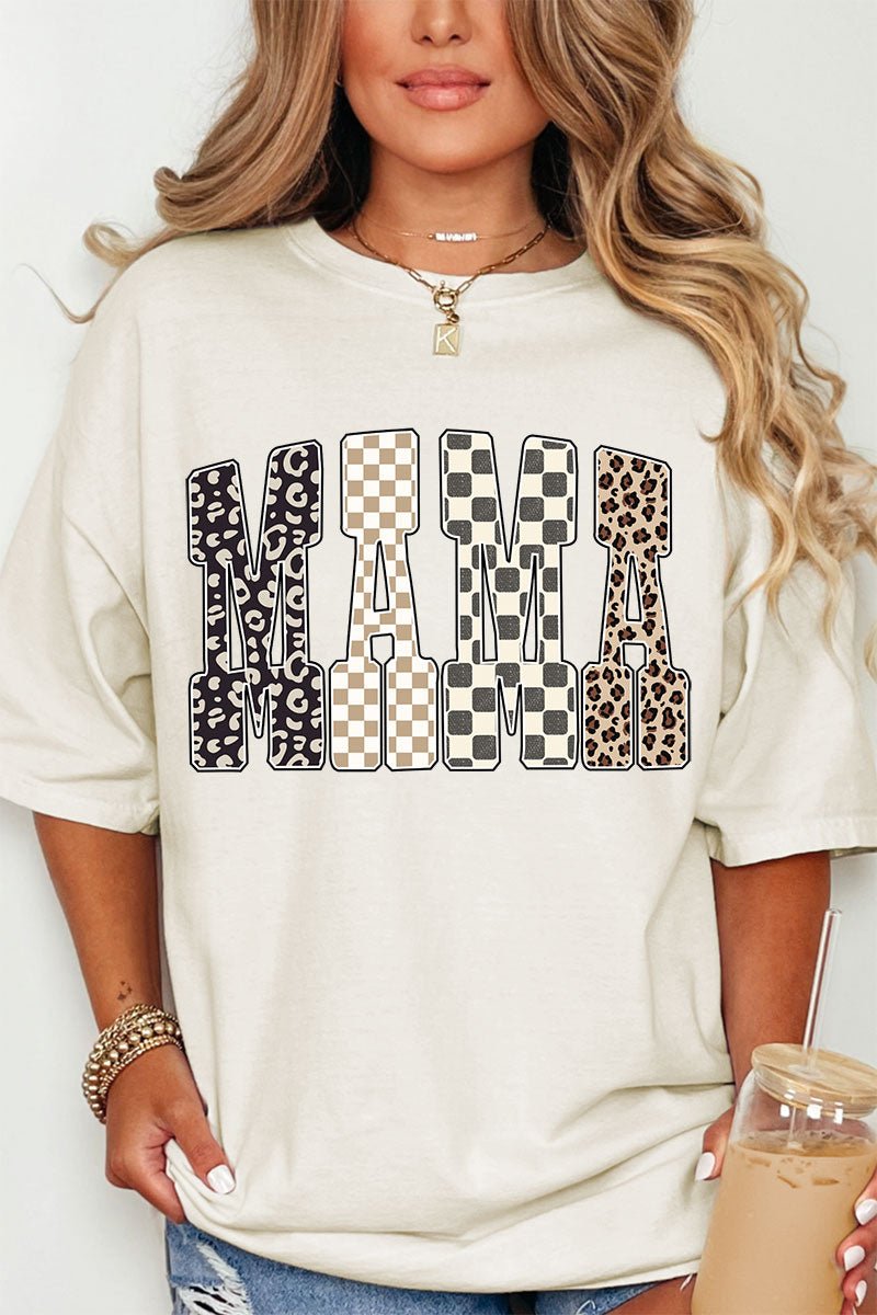 Leopard Checkered Mama Comfort Colors Adult Ring - Spun Cotton Tee - Wholesale Accessory Market
