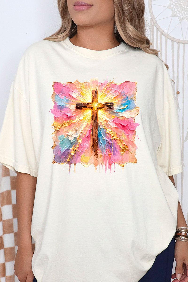 Pastel Brushstroke Cross Comfort Colors Adult Ring - Spun Cotton Tee - Wholesale Accessory Market