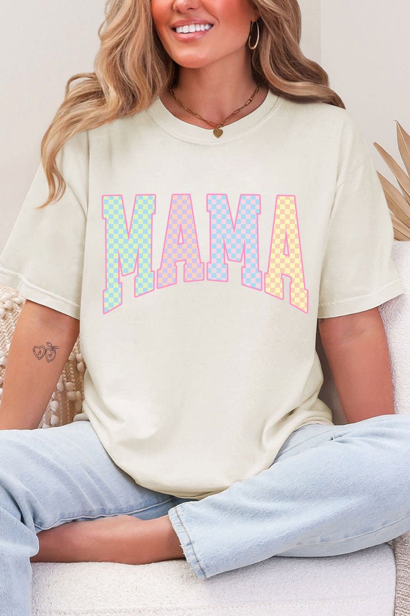 Pastel Checkered Mama Comfort Colors Adult Ring - Spun Cotton Tee - Wholesale Accessory Market